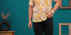 Mens Tropical Leaf Print Casual Shirt