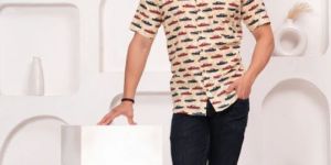 Men's Vintage Car Print Casual Short Sleeve Shirt