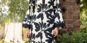Women Elegant Cream & Black Cotton Kurti & Palazzo Set