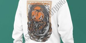 Mens Premium Quality White Printed Pumpkin Fleece Hoodie