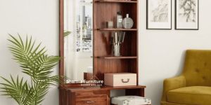 Solid Sheesham Wood Dressing Table with Mirror, Storage Drawers & Stool