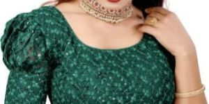 Green Georgette Puff Sleeve Embroidery Blouse