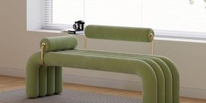Modern Green Line Tufted Bench