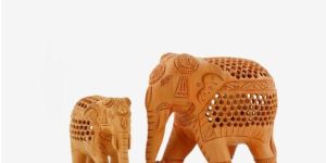 8 Inch Under Cutting Wooden Elephant Pair Statues