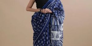 Ladies Indigo Pure Cotton Mul Saree