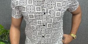 Mens Printed Cotton Half Sleeve Shirt