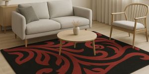 Modern Black and Red Bold Swirl Pattern Carpet