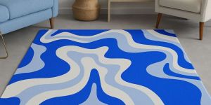 Modern Blue Swirl Abstract Hand Tufted Carpet