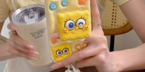 Spongebob Stand Silicone Soft iPhone 15 Pro Phone Case with Bracelet