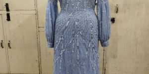 Ladies Sky Blue Party Wear Long Gown
