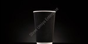 Black 10 Oz Ripple Paper Hot Cup