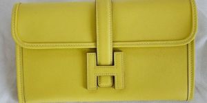 Herms Yellow Swift Leather Jige Elan Clutch
