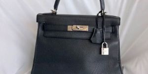 Hermes Black Togo Leather Palladium Hardware Kelly 28 Handbag