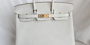 Hermes White Togo Leather Gold Tone Hardware Birkin 25 Bag