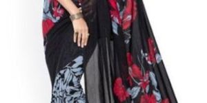 Women Black & Grey Georgette Floral Print Saree