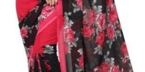 Women Floral Print Synthetic Georgette Saree