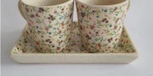 Ceramic Mugs Set of 2 with Tray
