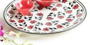 Pink Floral Design Plate with Mini Bowl Set