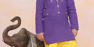 kid1 aari embroidered handloom purple kurta dhoti set