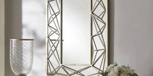 Golden Metal Pipe Framed Decorative Wall Mirror For Home