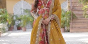 Alia Cut Gown with Dupatta Digital Printed Russian Silk
