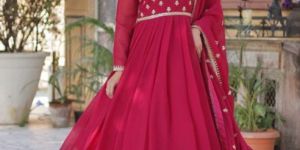 Women Faux Blooming Georgette Embroidered Gown