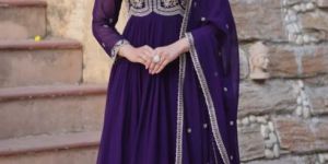 Women Gown with Sequins & Beads Embroidery + Dupatta Elegant Full-Length