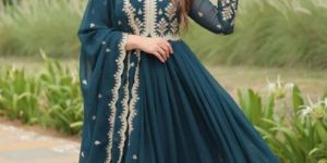 Women Premium Readymade Gown with Dupatta Faux Blooming with Multi-Sequins