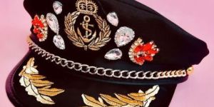 Dina Black Captain Sailor Cap With Red Jewels