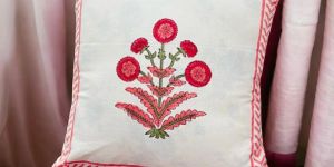Decorative Flower Block Print Cushion Cover