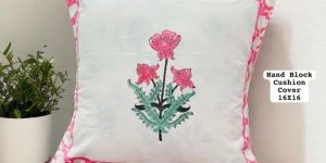 Floral Block Print Cotton Cushion Cover