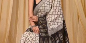 Black Printed Work Ladies Cotton Mul Saree