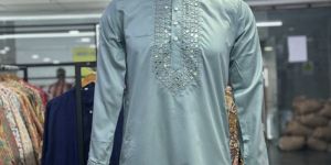 men the pure silk fabric real mirror handwork design neck work kurta