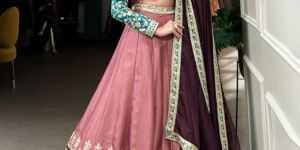 Moonga Silk Sequins And Thread Embroidery Work Lehenga