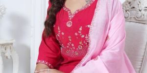 Women Cotton Viscose Silk Fabric With Embroidered Work Dupatta Suit