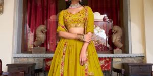 Women Georgette Sequins And Thread Embroidery Work Lehenga