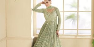 women heavy viscos jacquard coding sequence embroidered work gown