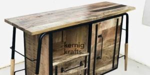 Bar Table Counter WITH Bar Storage Unit IN Mango Wood AND Iron