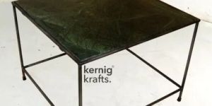 Industrial Metal Frame Green Marble Top Coffee Table