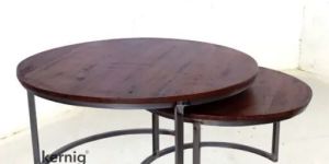 Nesting Metal Frame Wooden Top Accent Coffee Table
