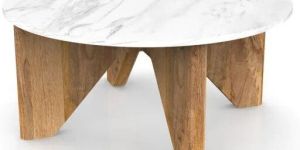 Rijika Marble Table Top WITH Wooden Legs Coffee Table