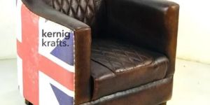 Single Seater Sofa WITH Leather Seat AND Printed Canvas Back