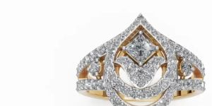Women Elegant Diamond-Studded Gold Ring