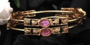 Gold Plated Pink Stone Bangle for Women