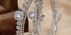 Karatcart Cubic Zirconia Studded Set OF 2 Silver-Plated Bangles for Women