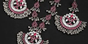 Oxidised Silver Ruby Red Kundan Studded Antique Rani Haar Necklace Set