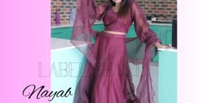 Women Maroon Soft Organza Crop Top Skirt