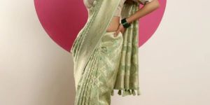 Green Woven Zari Brocade Fancy Blended Tissue Silk Saree