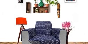 100% Waterproof & Dustproof Pearl Reversible Sofa Seat Protector, Navy Blue & Grey