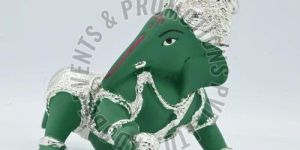 3 Inch Green and Silver Resin Ganesh Statue